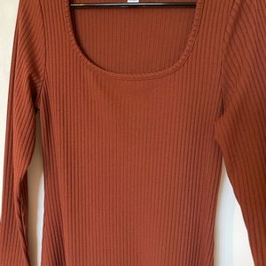 Old Navy rust orange square neck skater dress long sleeve